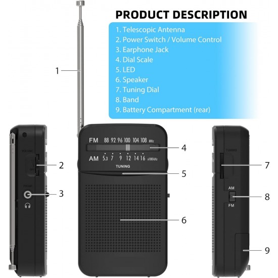 HT-263 Taşınabilir AM/FM Radyo Küçük Boy Cep Radyosu Pilli Radyo