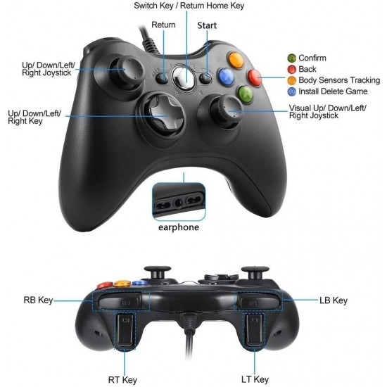 Xbox 360 Controller PC Kablolu Oyun Kolu  2,20m  USB Kablolu Oyun Kolu Gamepad Joystick Controller