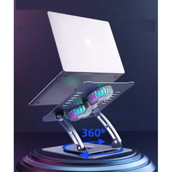 Metal Laptop Standı 360 Derece Dönebilir Rgb Çift Fanlı Premium Serisi Notebook Tutucu Alüminyum Macbook Yükseltici