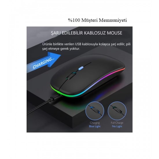 Kablosuz 2.4G  Şarjlı Mouse Fare Bluetooth Pc Kablosuz Rgb  Çok Renkli Laptop Mouse