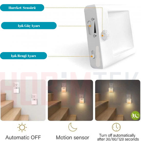 Akıllı Hareket Sensörlü LED Gece Lambası Fişe Takılan Hareket Sensörlü Güç Ayarlı Led Işık