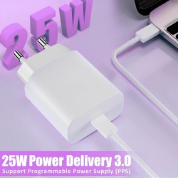 25 Watt Hızlı Şarj Adaptörü Type-C Adaptör Pd Şarj Cihazı Fast Charger iPhone ve Samsung Uyumlu Siyah Renk