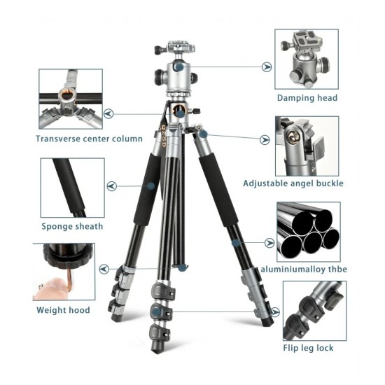 HT-T03 Çok Fonksiyonlu 360 Crossbar Tripod Profesyonel Yatak Dikey Panoramik Başlı Tripod Makro Hassas 160 Cm