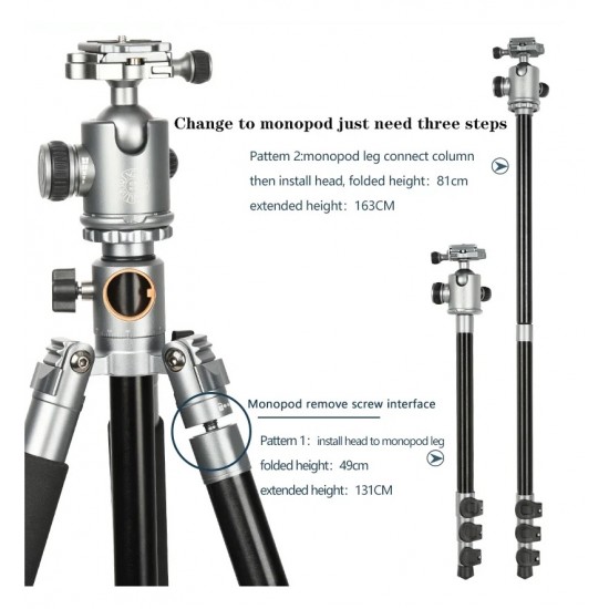 HT-T03 Çok Fonksiyonlu 360 Crossbar Tripod Profesyonel Yatak Dikey Panoramik Başlı Tripod Makro Hassas 160 Cm