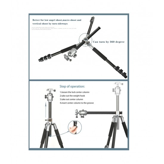 HT-T03 Çok Fonksiyonlu 360 Crossbar Tripod Profesyonel Yatak Dikey Panoramik Başlı Tripod Makro Hassas 160 Cm