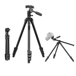 HT-T02 Profesyonel Tripod 154 Cm Yatay Kullanım Çok Fonksiyonlu Panoramik Kafa 360 Derece Dönebilir