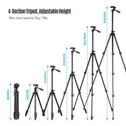 HT-T02 Profesyonel Tripod 154 Cm Yatay Kullanım Çok Fonksiyonlu Panoramik Kafa 360 Derece Dönebilir