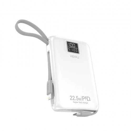 Hepu HP-A02 20.000 mAh Dijital Göstergeli Dahili Çoklu Kablolu Powerbank 22.5W Hızlı Şarj Destekli Pd Şarj Usb lightning Type C Power bank