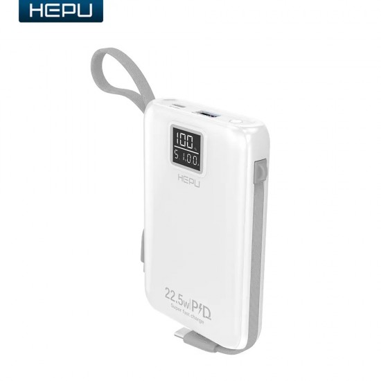 Hepu HP-A02 20.000 mAh Dijital Göstergeli Dahili Çoklu Kablolu Powerbank 22.5W Hızlı Şarj Destekli Pd Şarj Usb lightning Type C Power bank